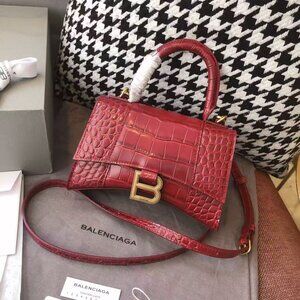 BALENCIAGA HOURGLASS XS HANDBAG CROCODILE EMBOSSED